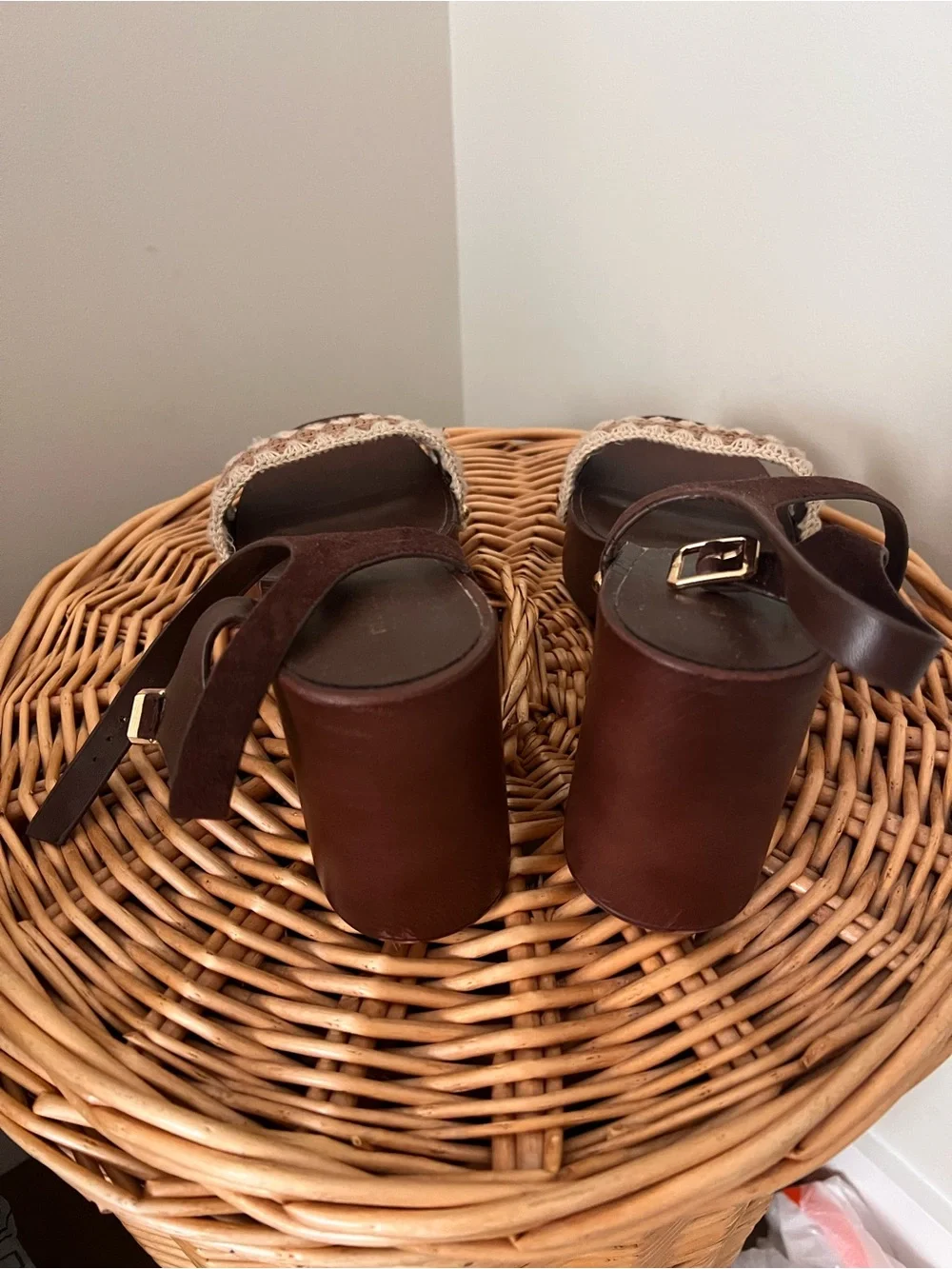 Brown Crochet Strap Platform Sandals